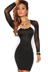Black White Hourglass Mesh Long Sleeves Bodycon Dress